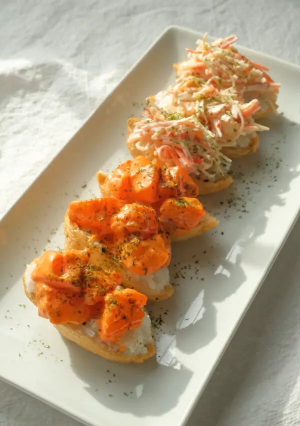 Spicy Salmon & Creamy Crab Inari Sushi